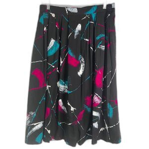 Briggs Black Abstract Print Aline Midi Skirt‎ Side Button Light Pleating Size MD